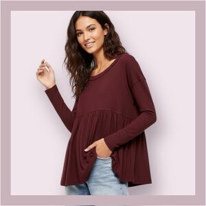 Free People Bordeaux Forever Your Girl Babydoll Tunic Top